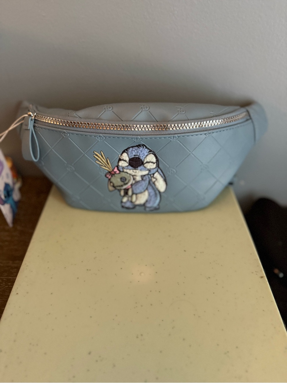 Primark Light Blue Quilted Crossbody Bag with Stitch Patch